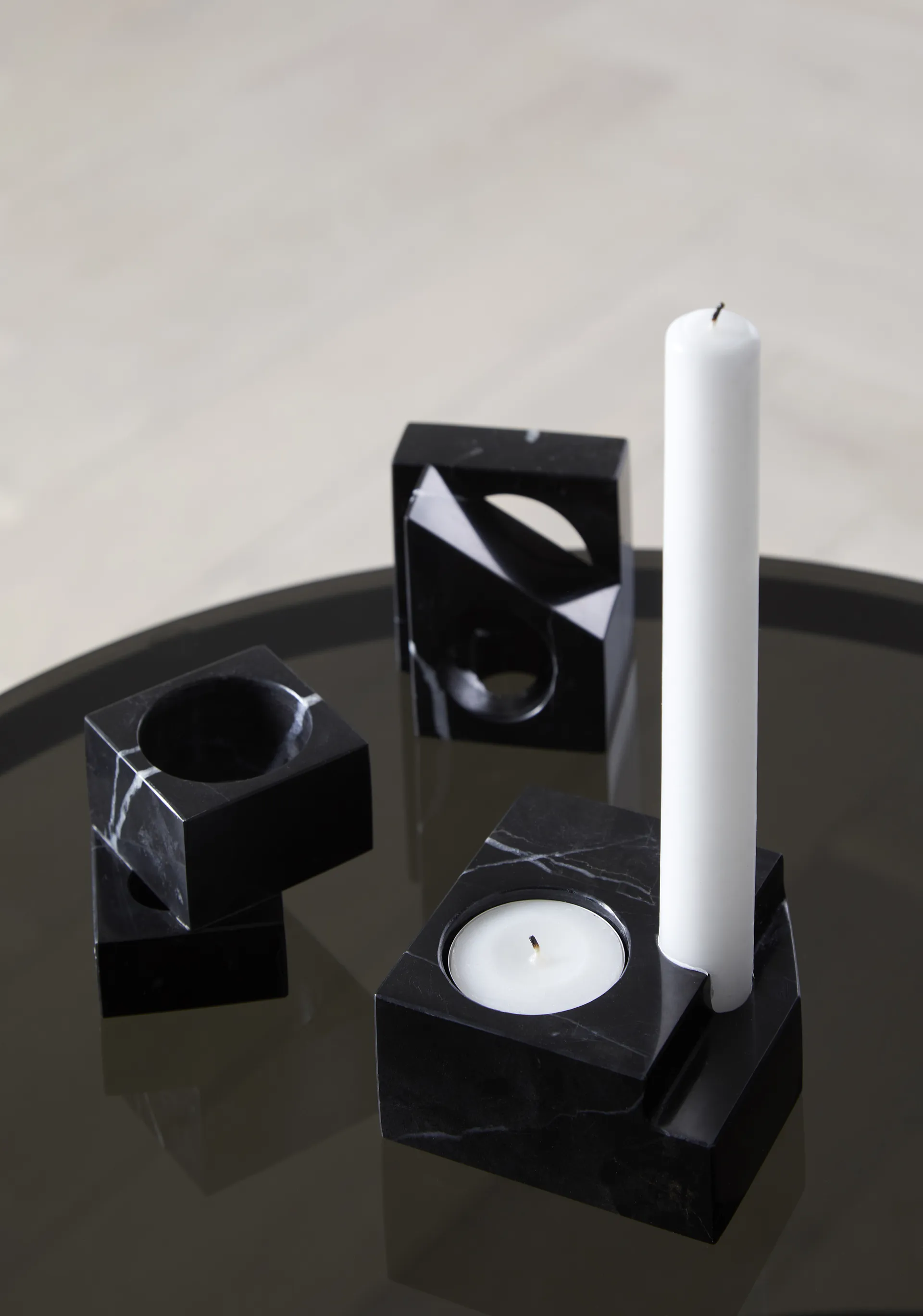 Jeu de dés 1 porta-velas mármore, Preto Woud