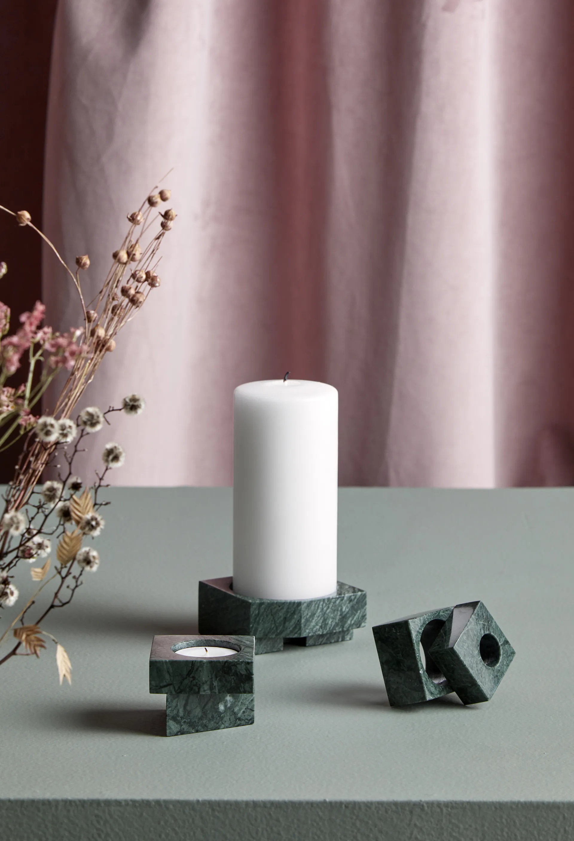 Jeu de dés 3 porta-velas mármore, Verde Woud