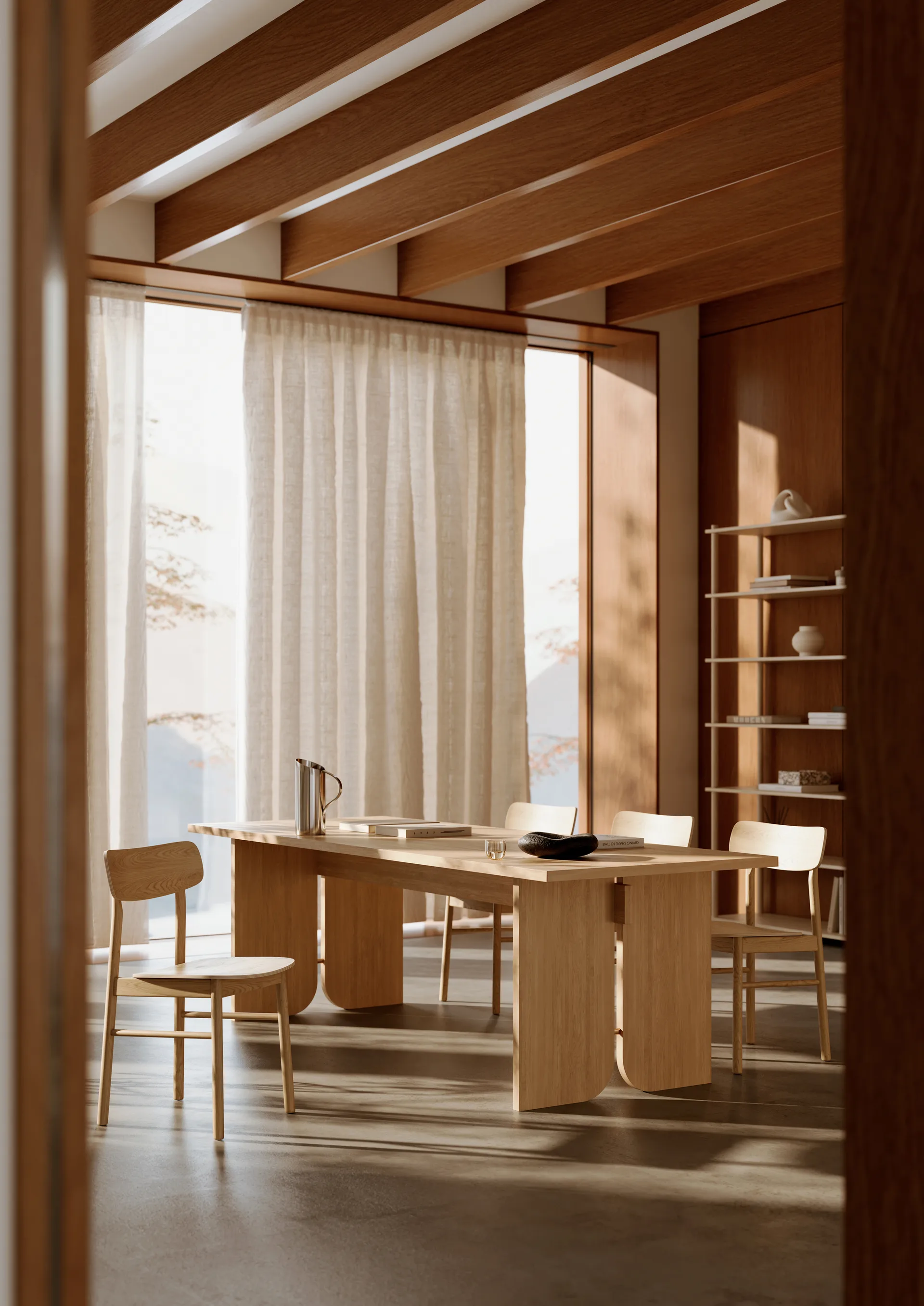 Kimono mesa de jantar 240x90 cm, Carvalho lacado pigmentado branco Woud