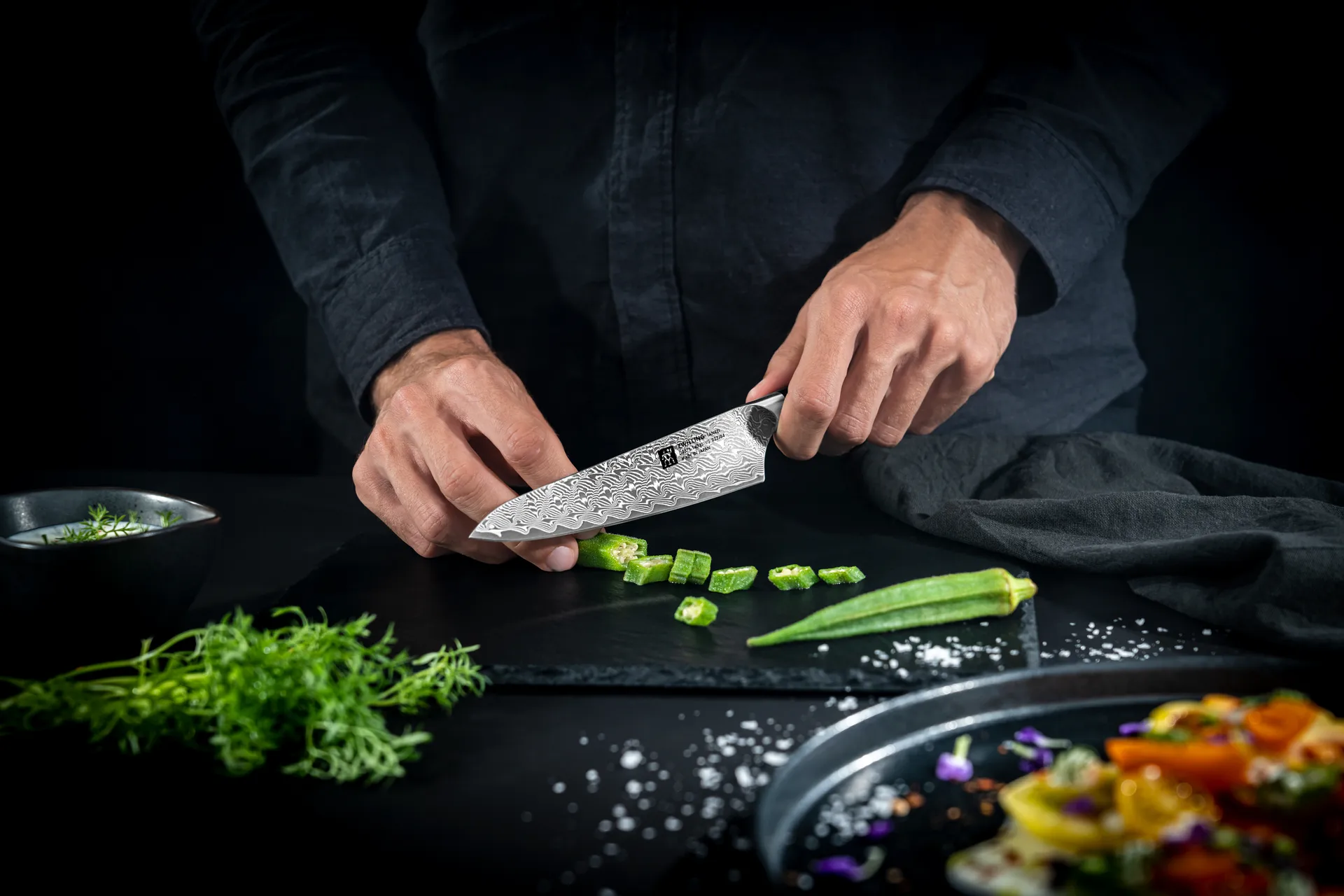 Zwilling Tanrei faca de chef compacta 14 cm, Damasco-preto Zwilling